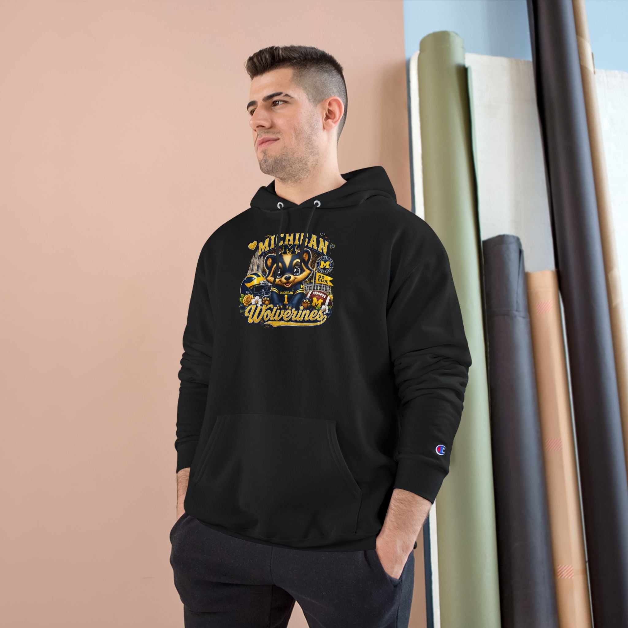 Michigan Wolverines Hoodie — Retro Mascot Champion Pullover