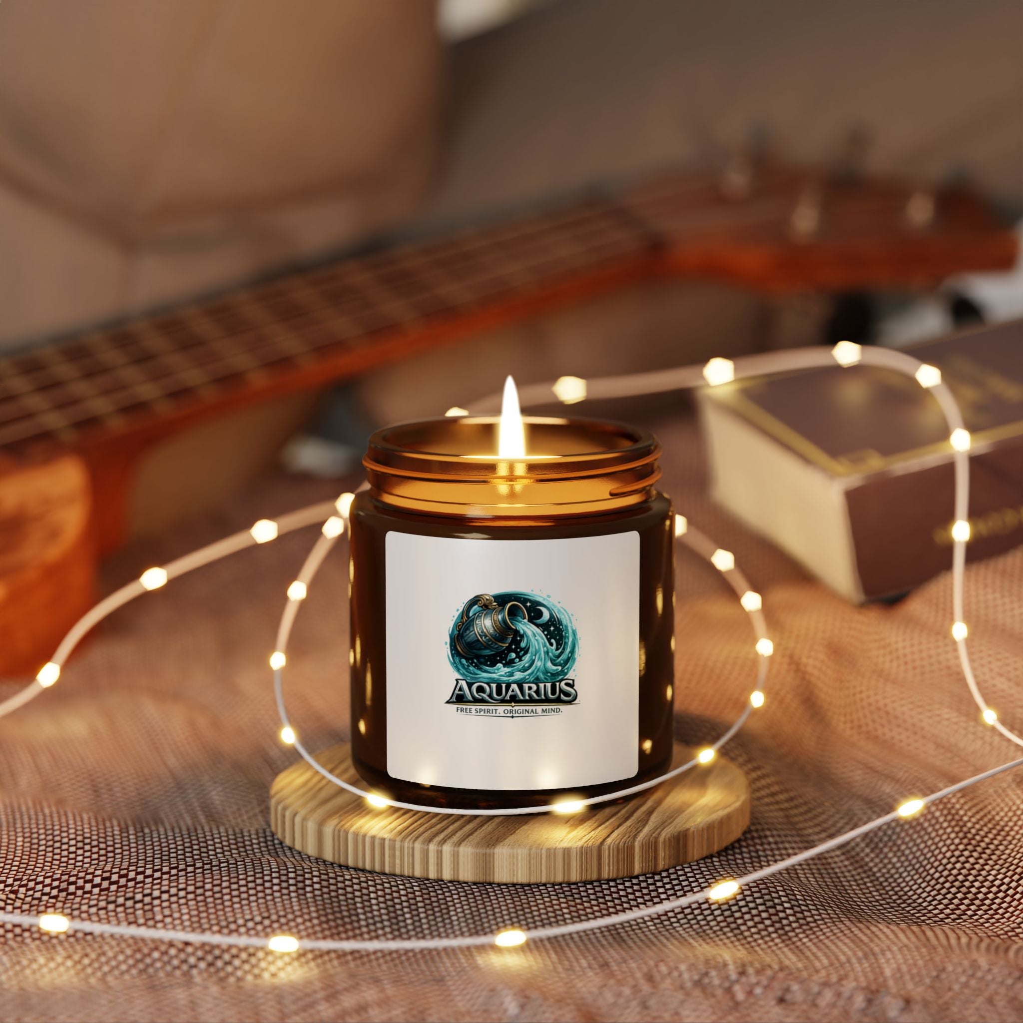 Aquarius Zodiac Soy Candle — Amber Jar Scented Candle
