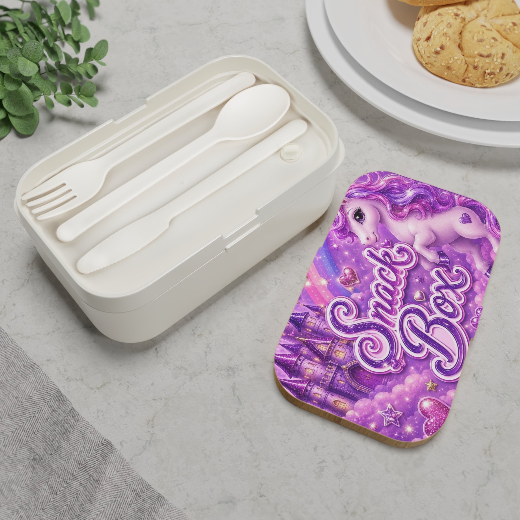 Unicorn Snack Box Bento Lunch Box — Purple Magical Castle Kids Lunchbox
