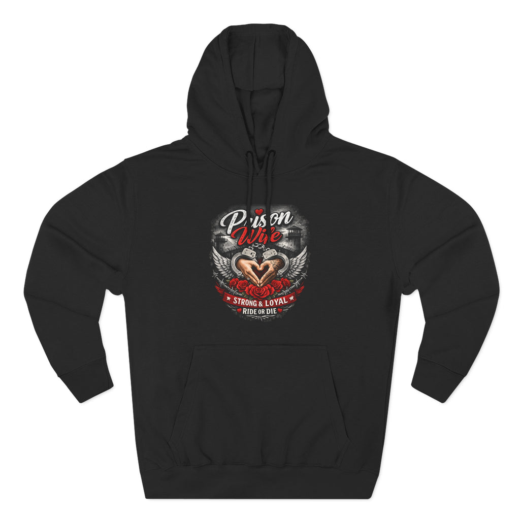 Prison Wife Hoodie — Strong & Loyal Pullover with Heart and Wings Design