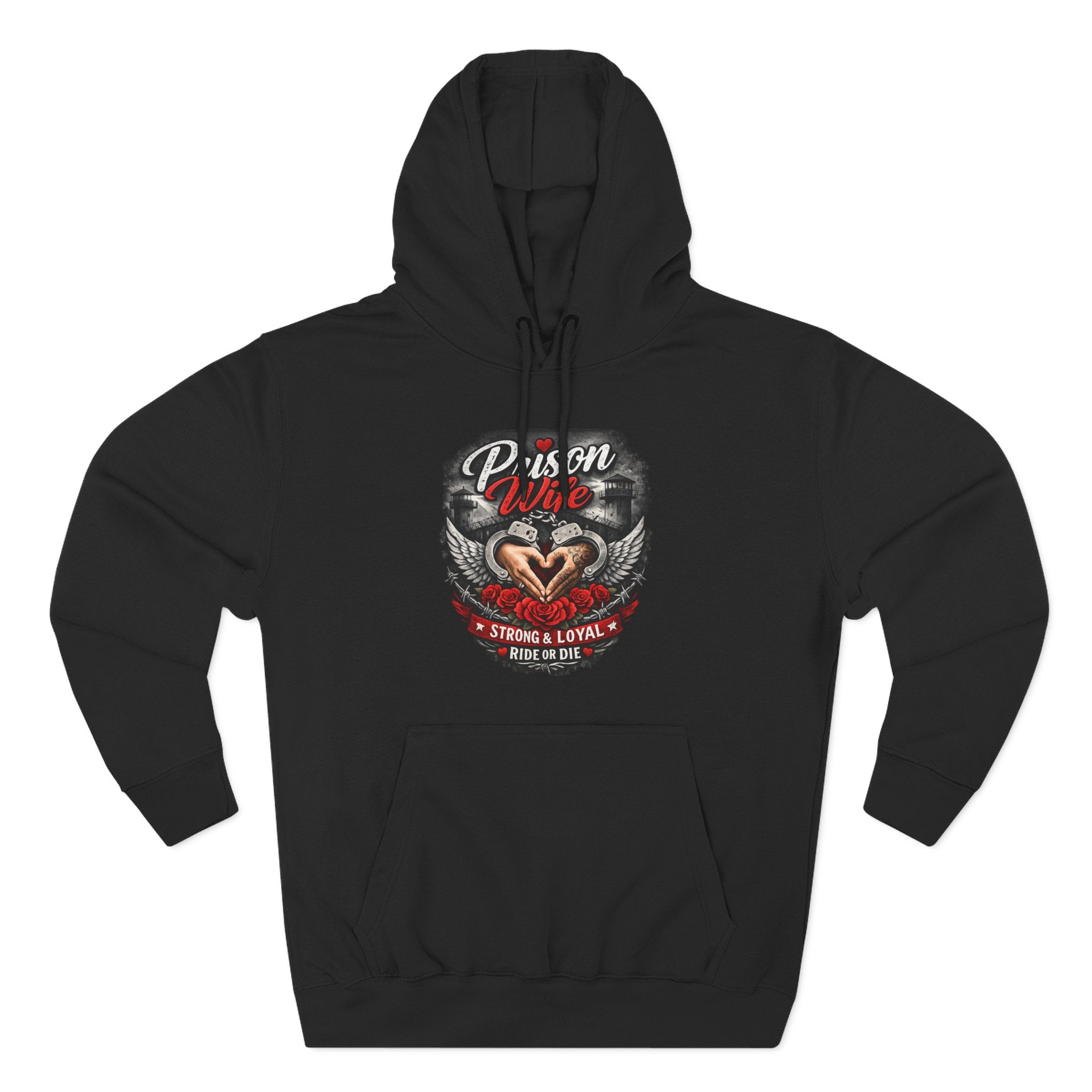 Prison Wife Hoodie — Strong & Loyal Pullover with Heart and Wings Design