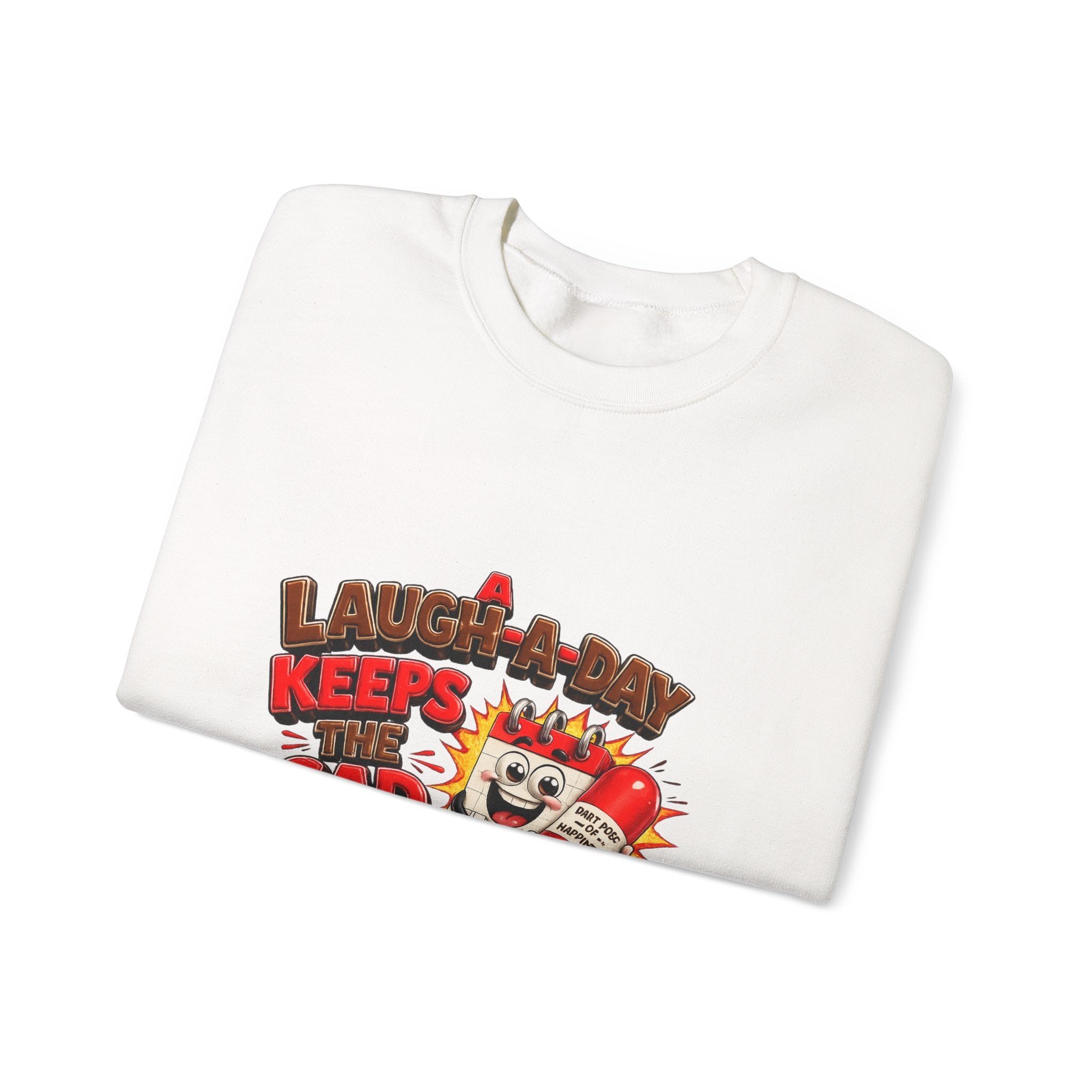 Crewneck Sweatshirt — "A Laugh a Day Keeps the Sad Away" Retro Cartoon Graphic