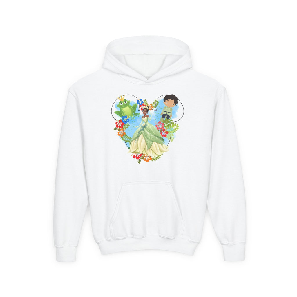 Princess Frog Heart Youth Hoodie — Fairy Tale Princess Hooded Sweatshirt for Kids