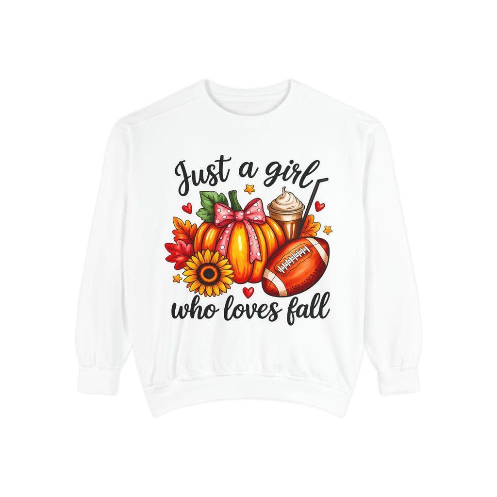 Fall Graphic Sweatshirt — "Just a girl who loves fall" Cozy Autumn Pullover
