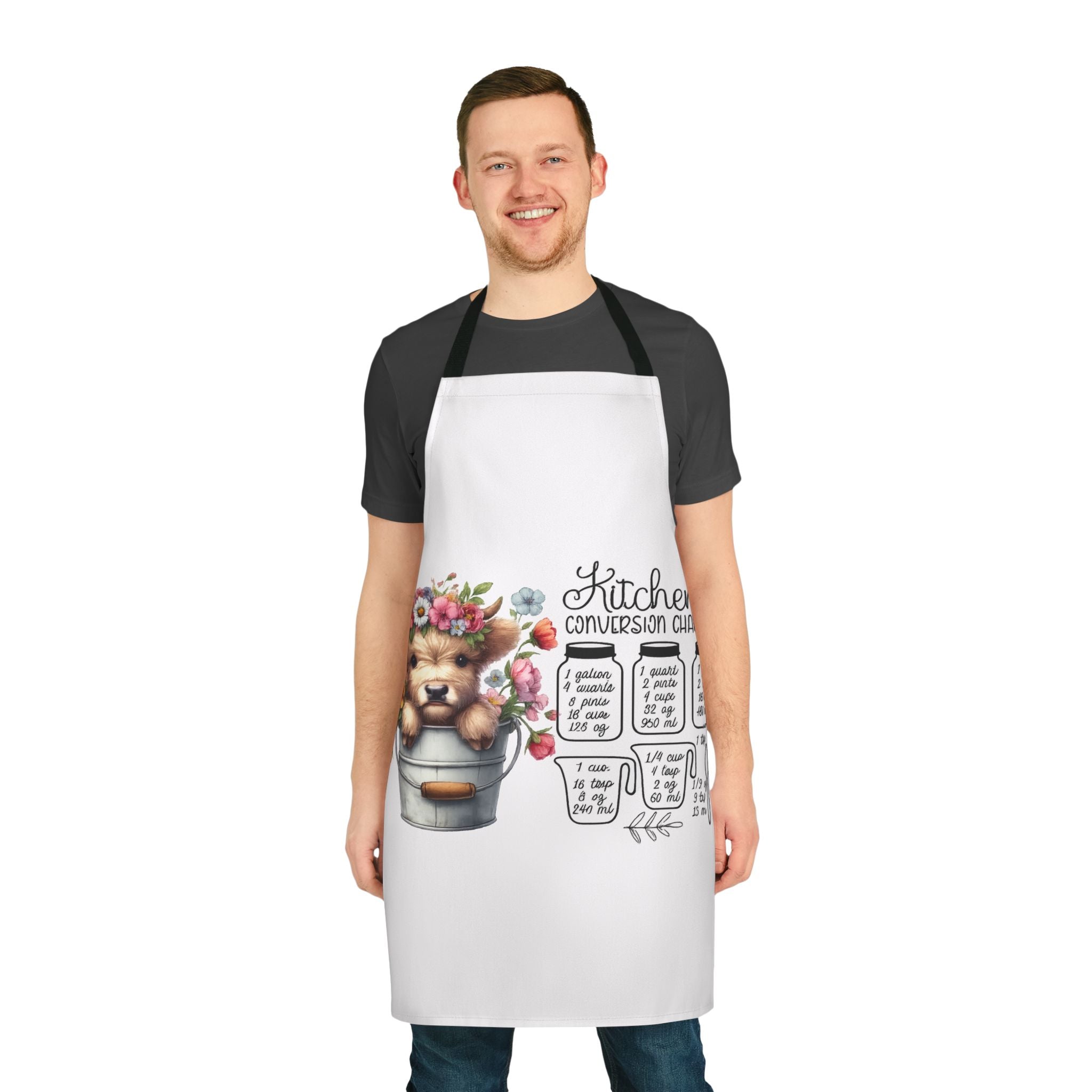 Kitchen Conversion Chart Apron — Cute Bear in Flower Bucket Cooking Apron