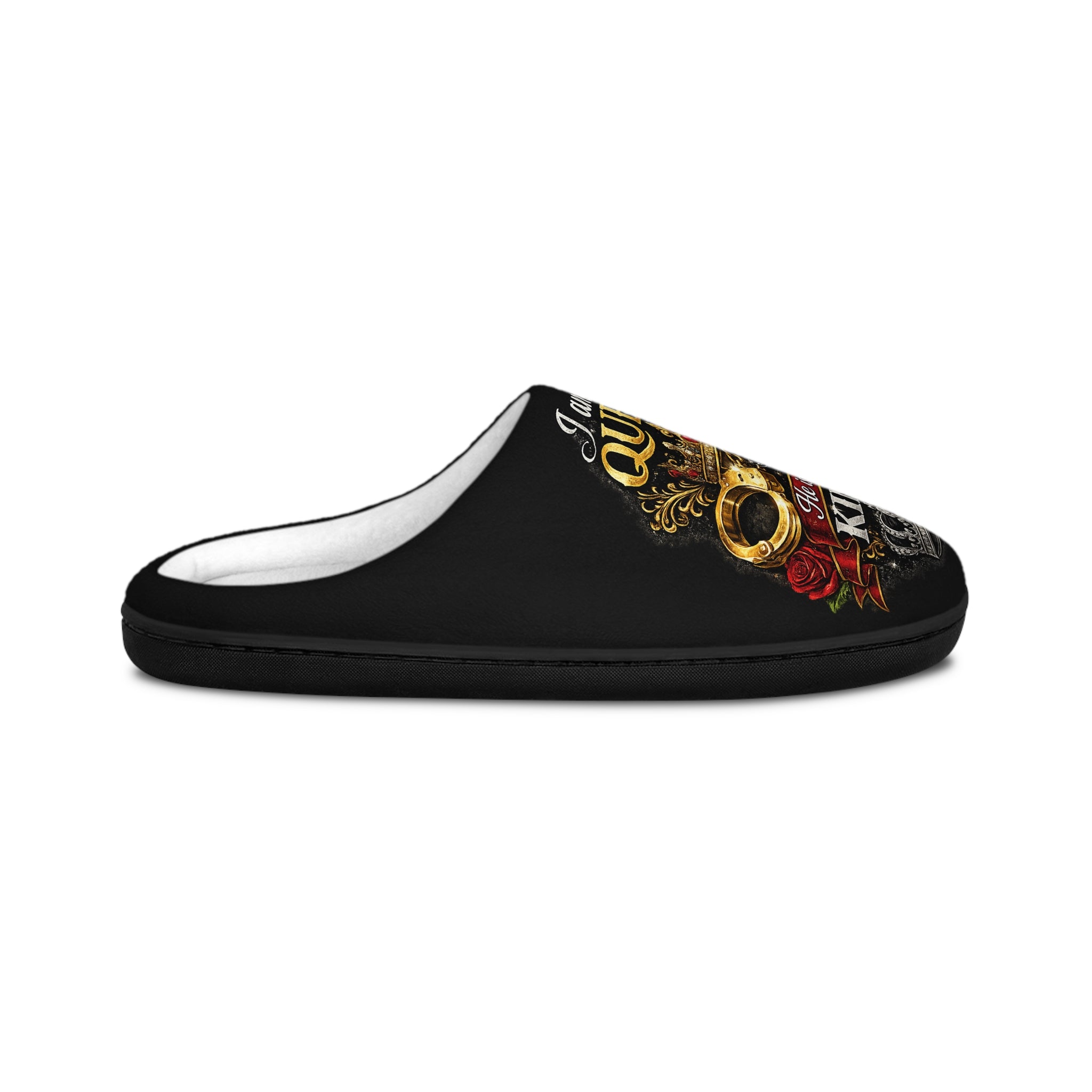 Queen & King Crown Indoor Slippers — 'I am his QUEEN' Matching Women's Slippers