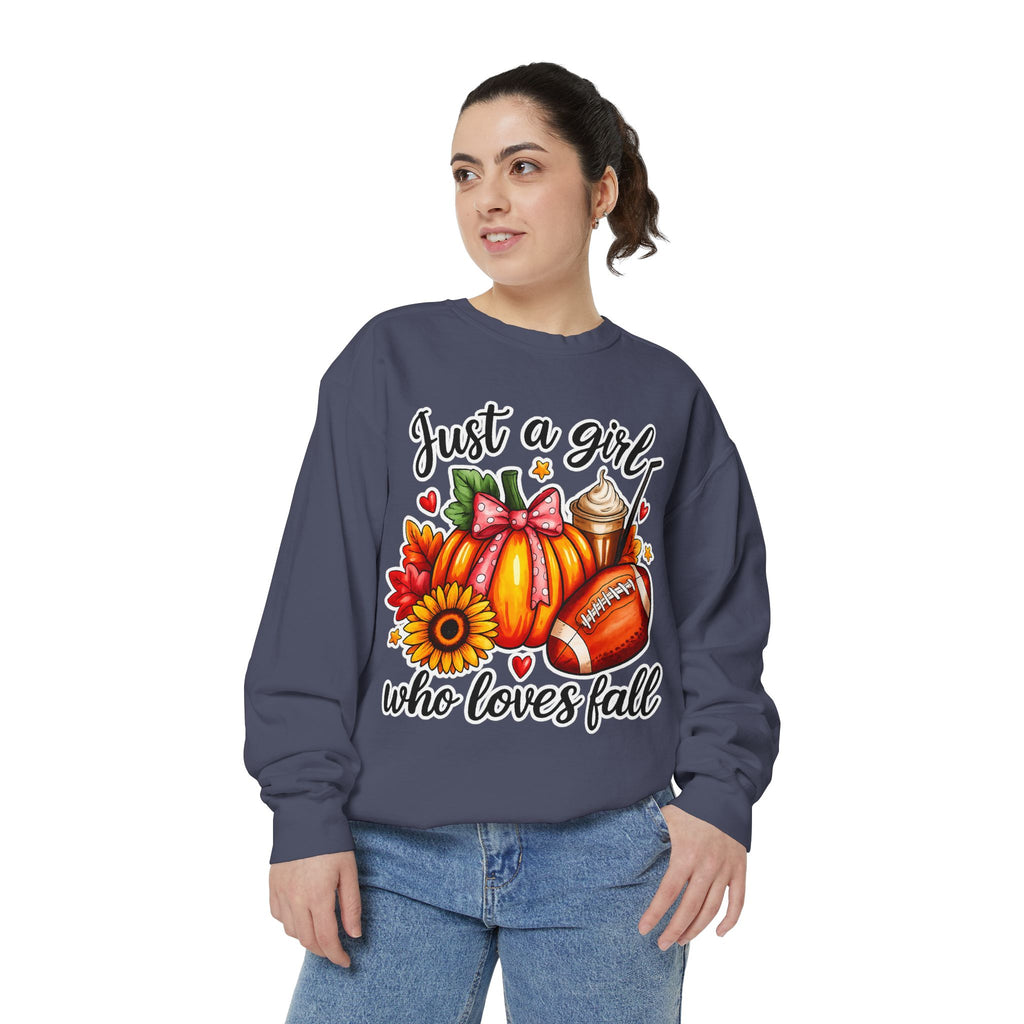 Fall Graphic Sweatshirt — "Just a girl who loves fall" Cozy Autumn Pullover