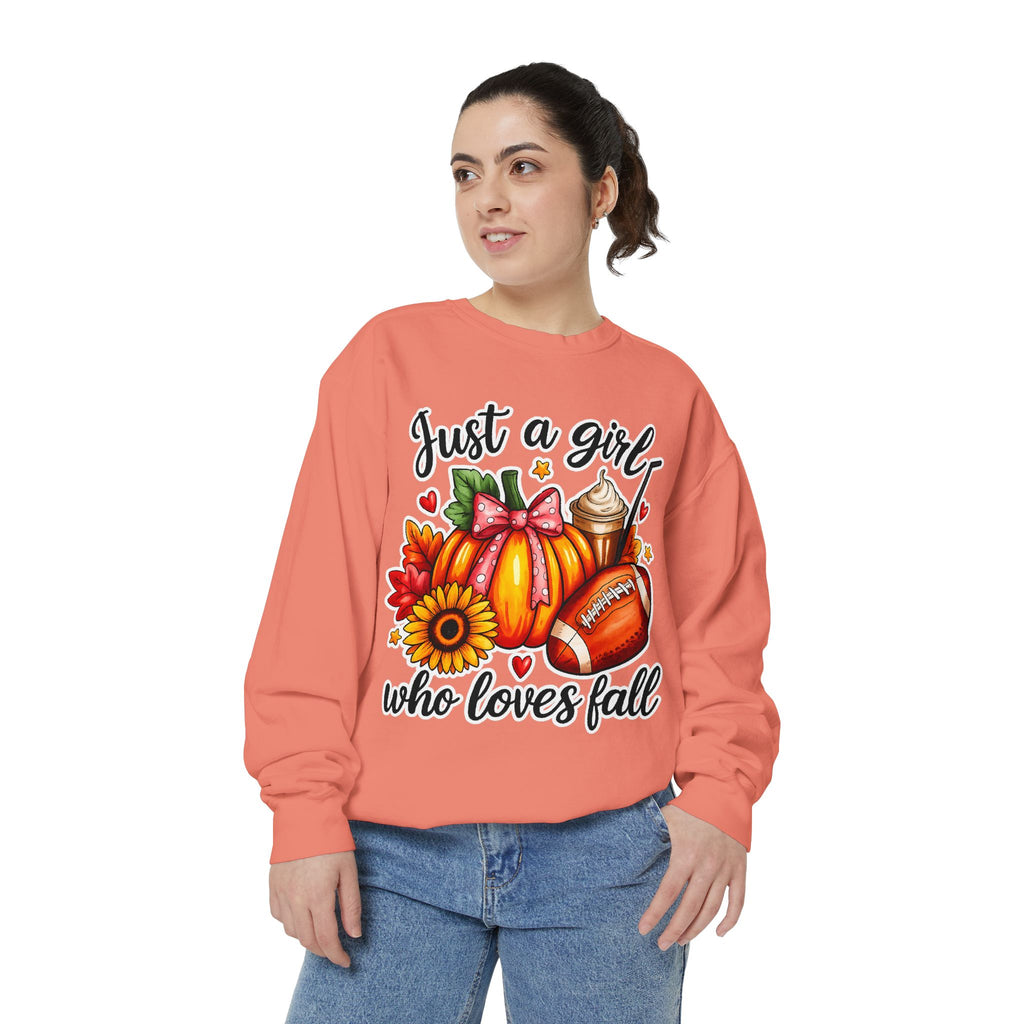 Fall Graphic Sweatshirt — "Just a girl who loves fall" Cozy Autumn Pullover