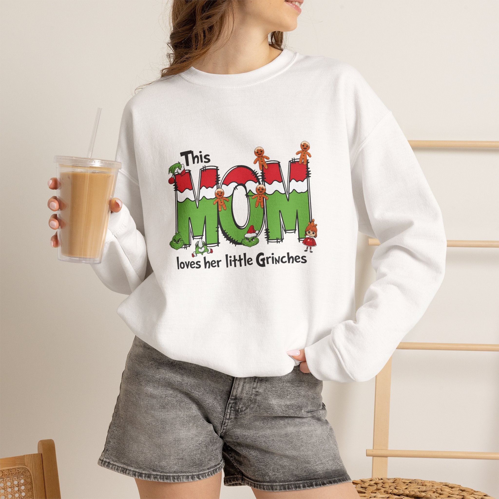 Mom Christmas Sweatshirt — "This Mom Loves Her Little Grinches" Holiday Crewneck