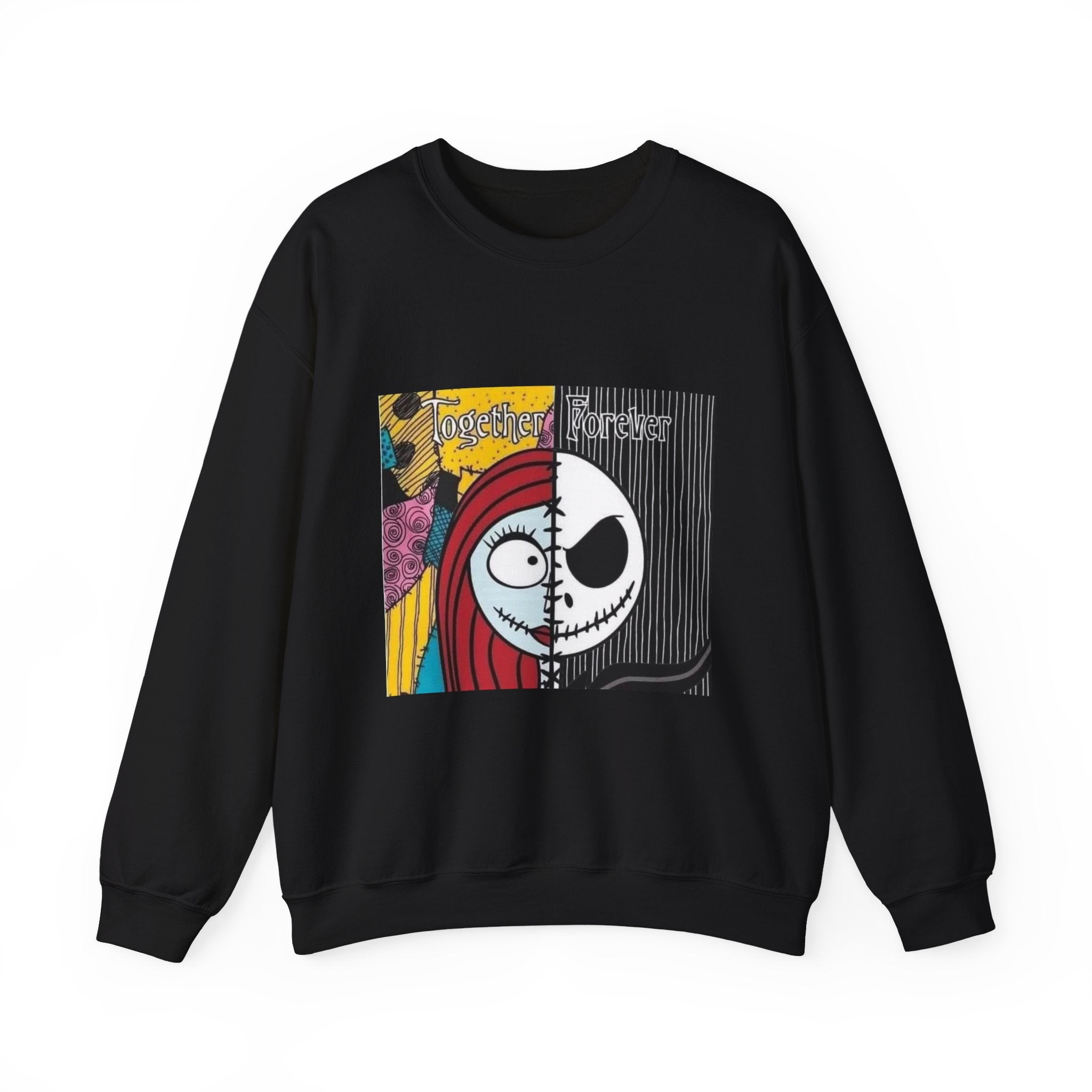 Nightmare Couples Crewneck Sweatshirt — 'Together Forever' Half-Skull Jack & Sally Graphic