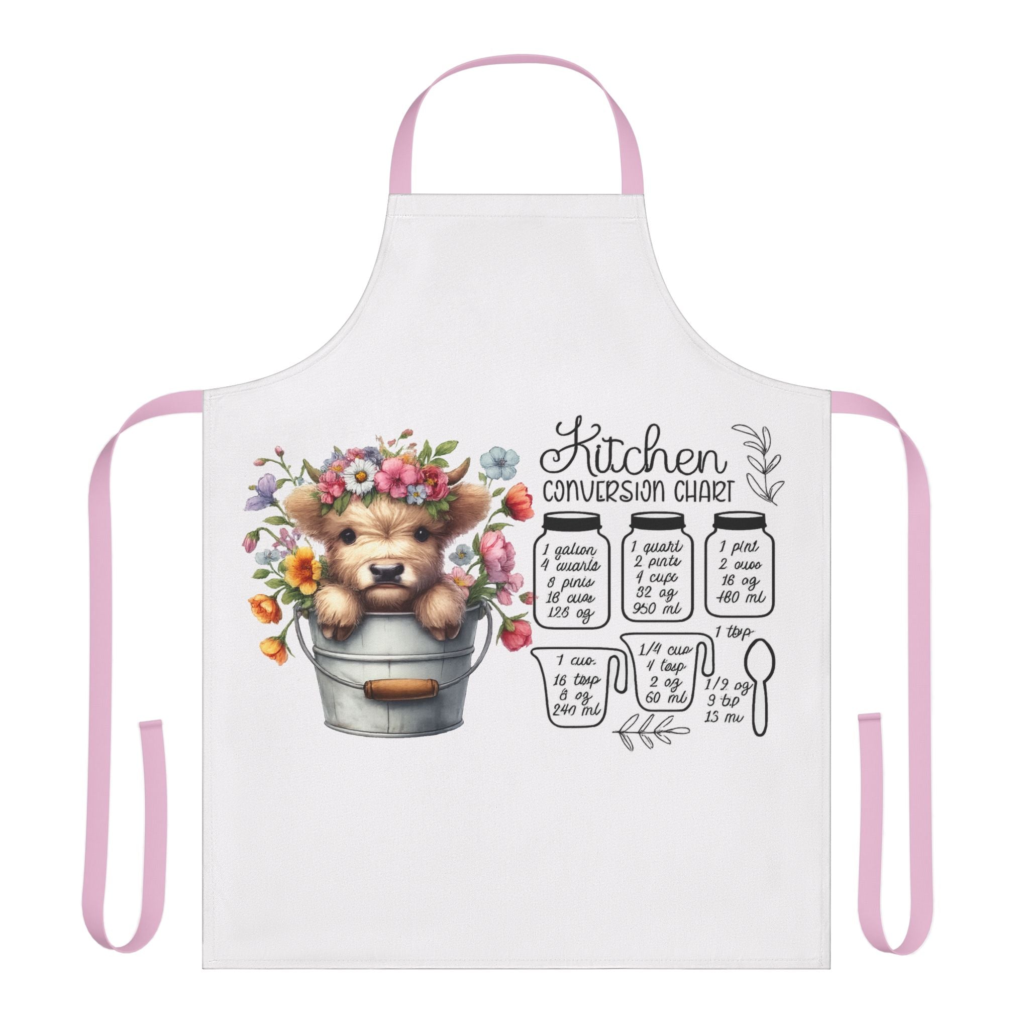 Kitchen Conversion Chart Apron — Cute Bear in Flower Bucket Cooking Apron