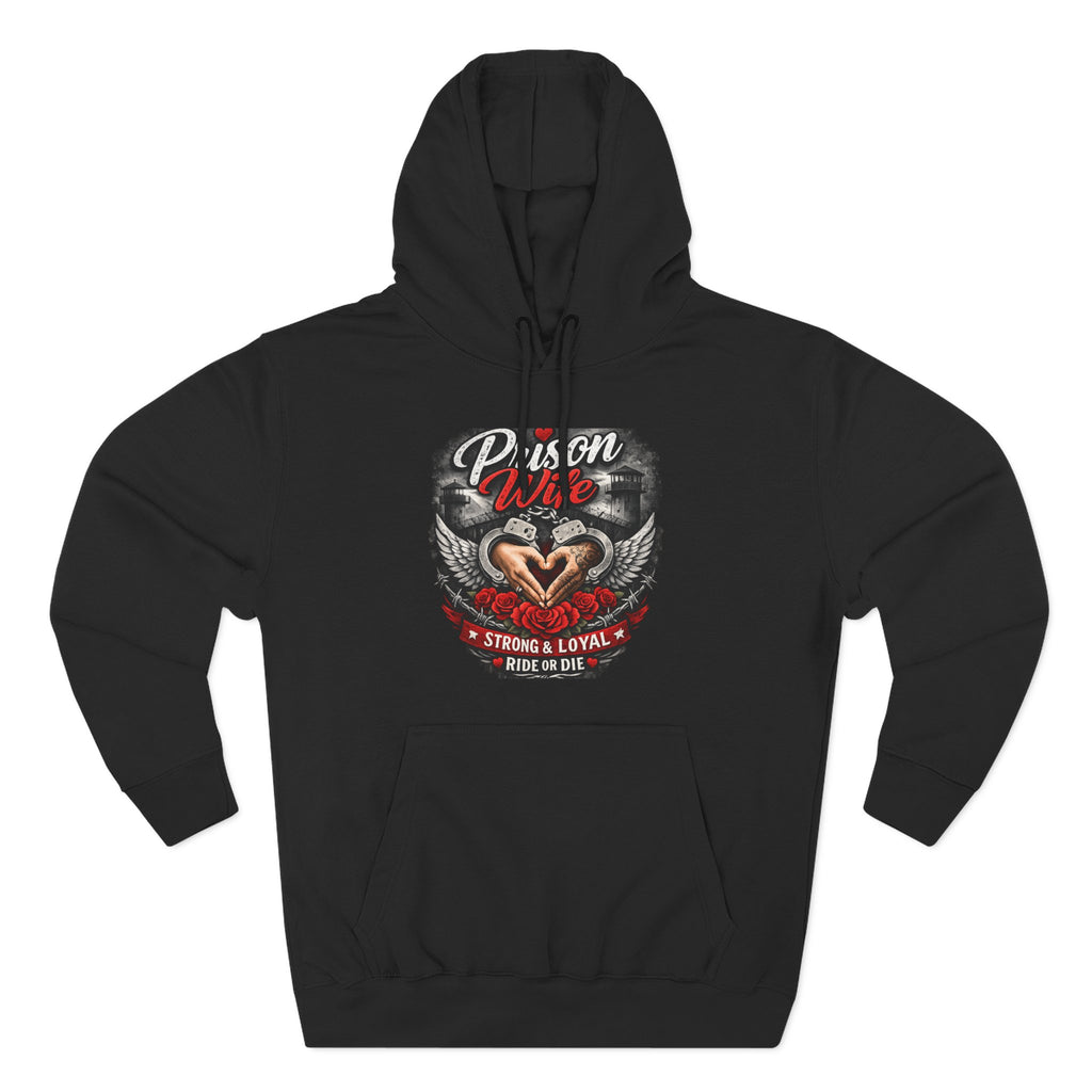 Prison Wife Hoodie — Strong & Loyal Pullover with Heart and Wings Design