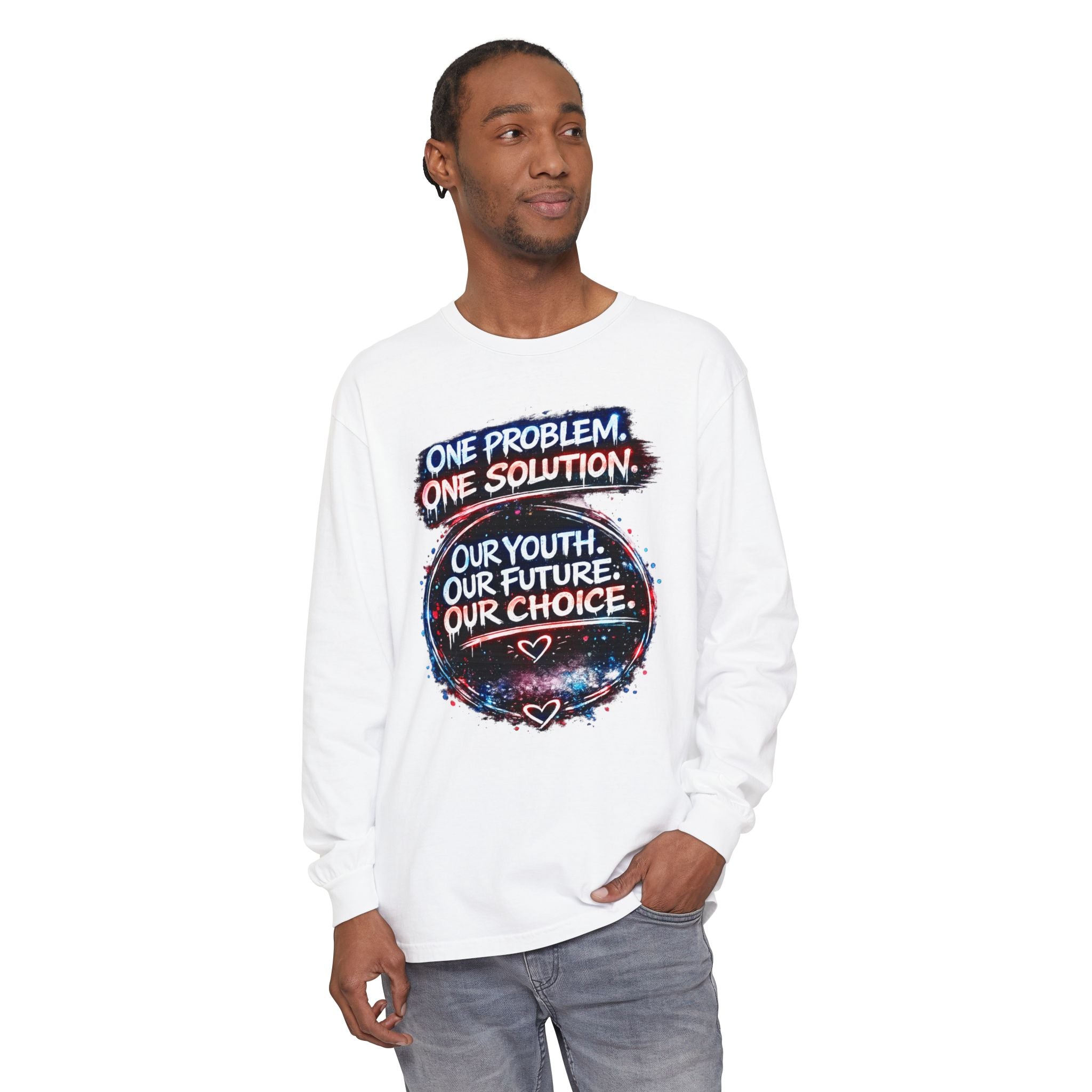 One Problem One Solution Long Sleeve T‑Shirt — “Our Youth. Our Future. Our Choice.”