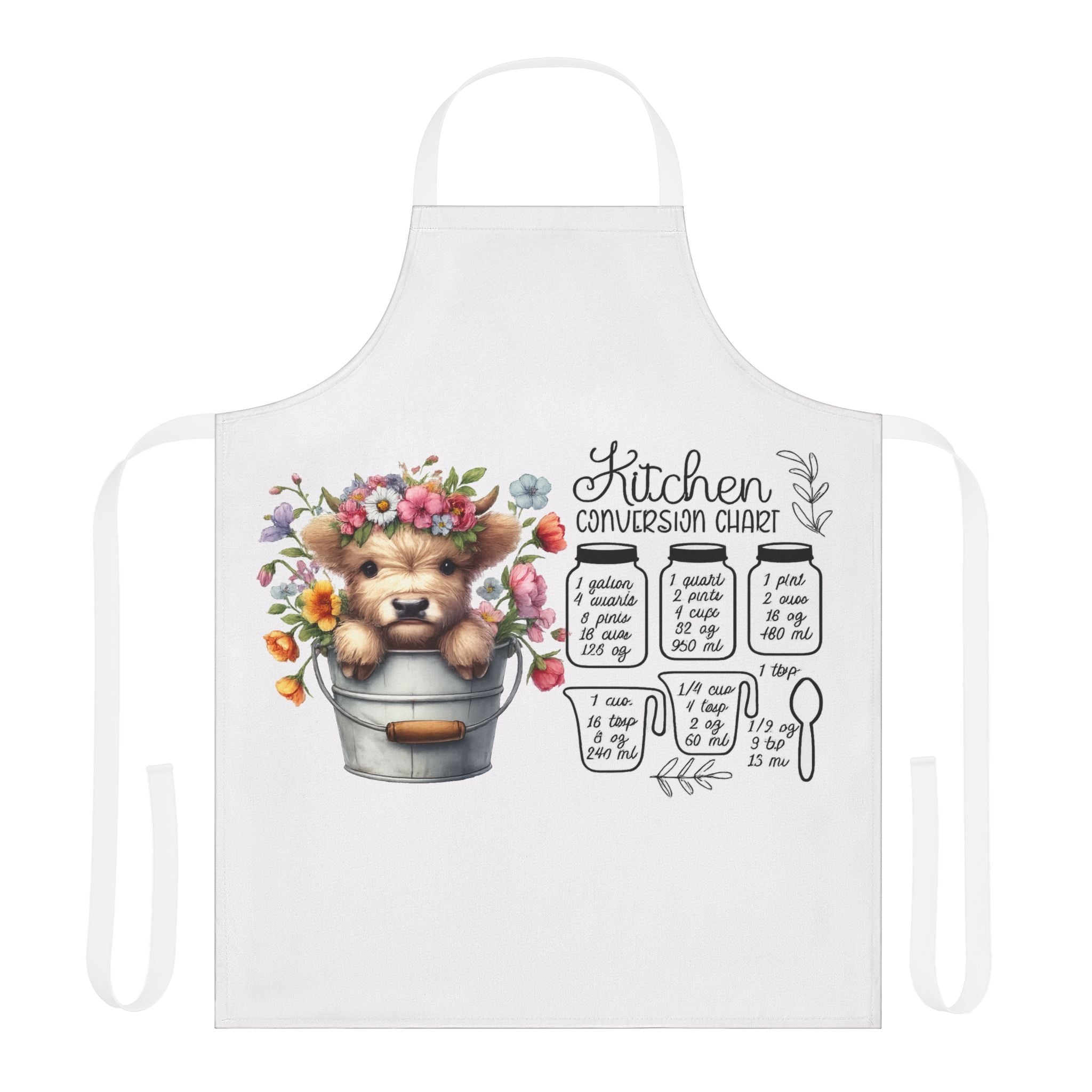 Kitchen Conversion Chart Apron — Cute Bear in Flower Bucket Cooking Apron