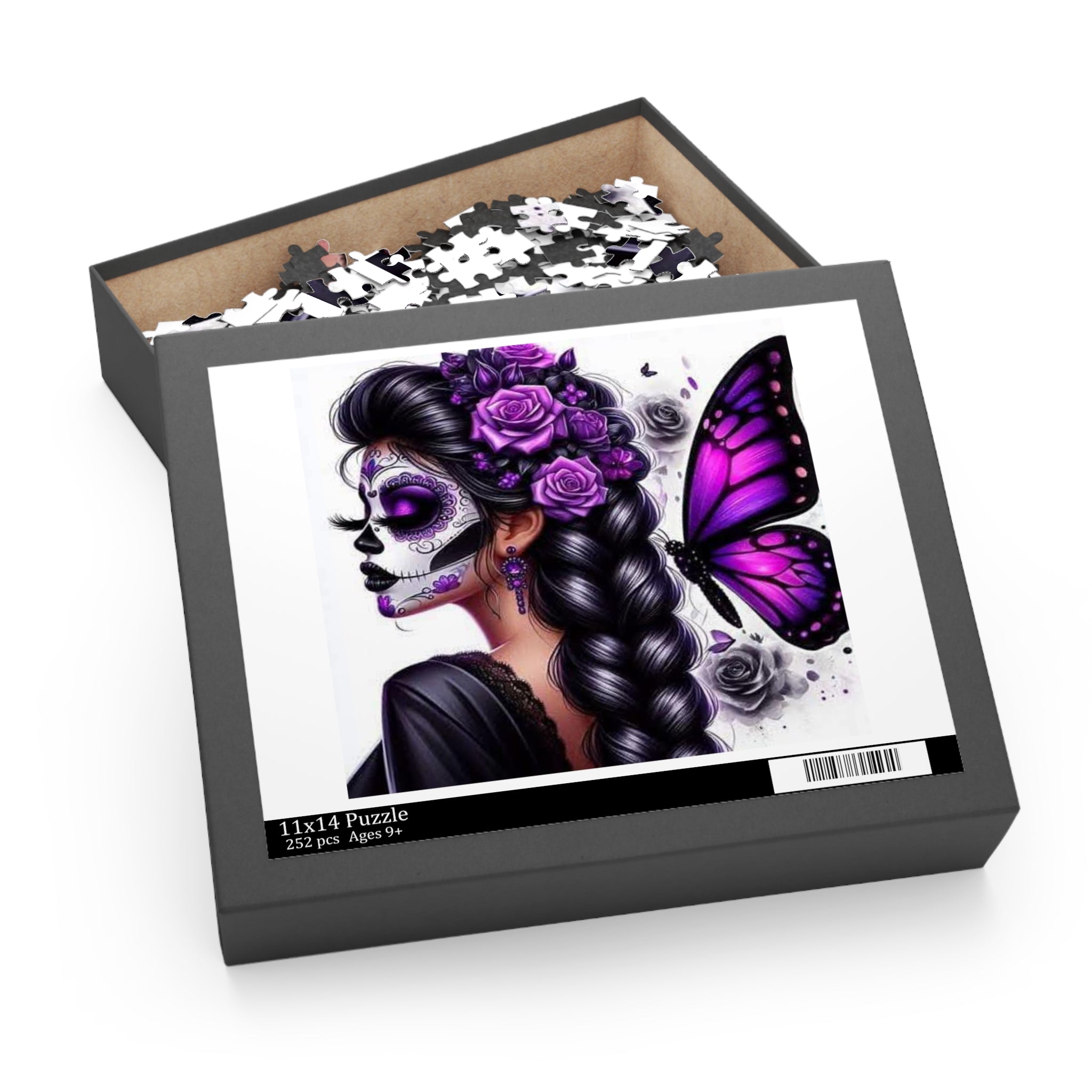 Day of the Dead Butterfly Puzzle — Purple Sugar Skull Woman (120/252/500 pc)