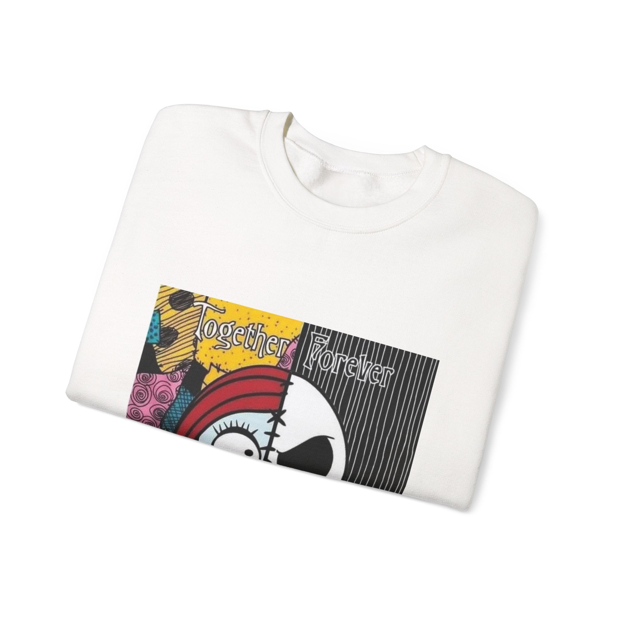 Nightmare Couples Crewneck Sweatshirt — 'Together Forever' Half-Skull Jack & Sally Graphic