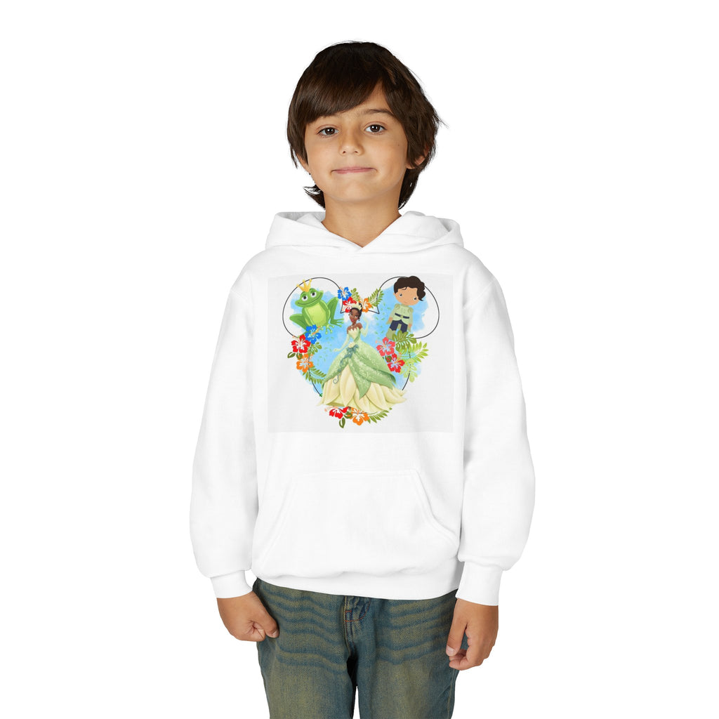 Princess Frog Heart Youth Hoodie — Fairy Tale Princess Hooded Sweatshirt for Kids