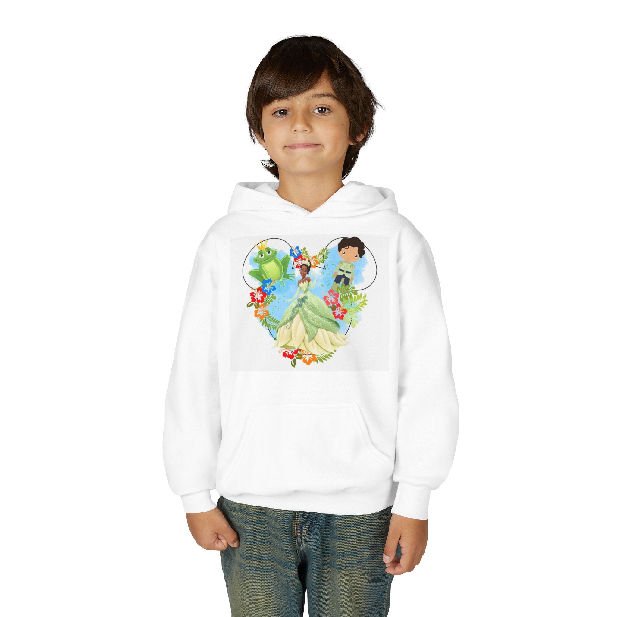 Princess Frog Heart Youth Hoodie — Fairy Tale Princess Hooded Sweatshirt for Kids