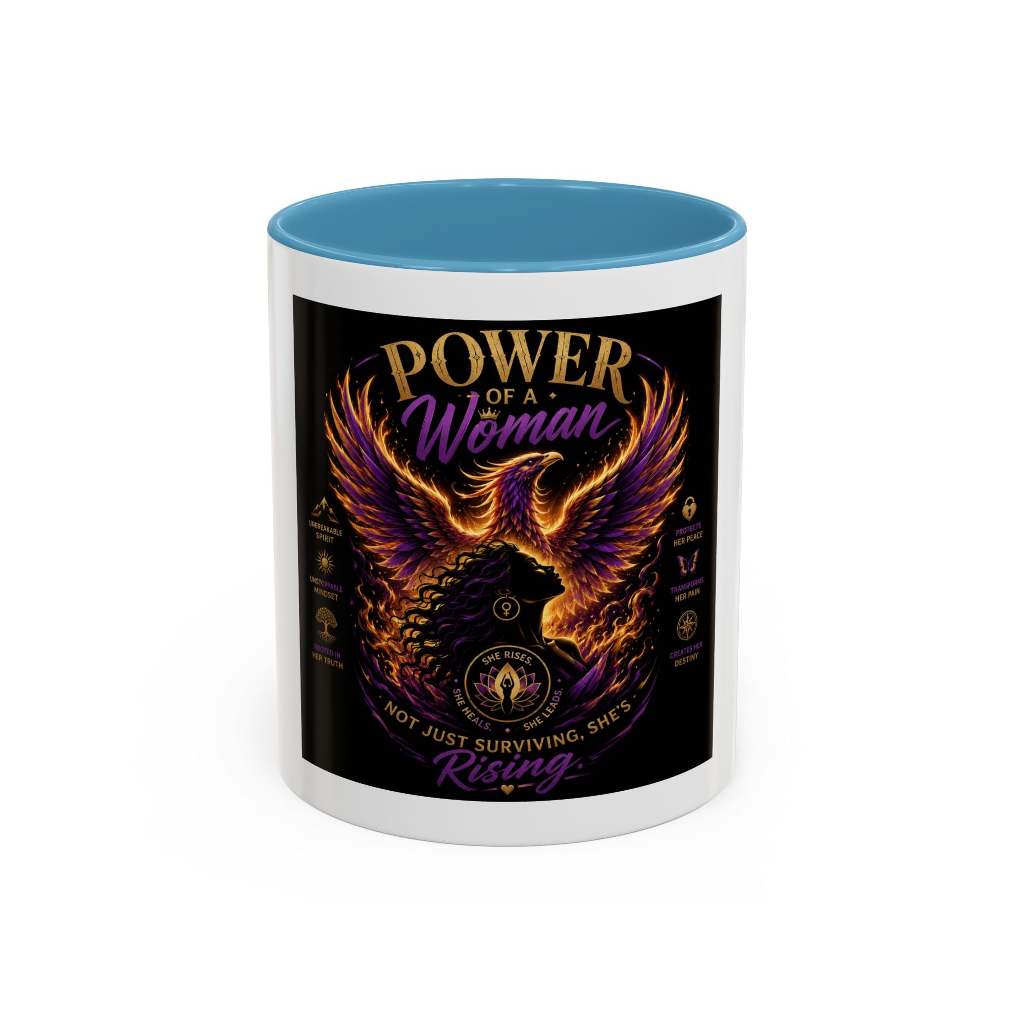 Power of a Woman Coffee Mug — Inspirational Phoenix Design (11/15 oz)