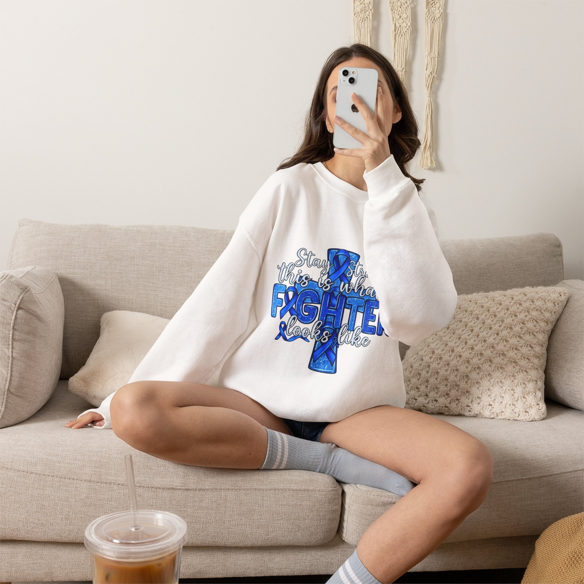 Crewneck Sweatshirt - This Is What a Fighter Looks Like (Blue Ribbon Awareness)