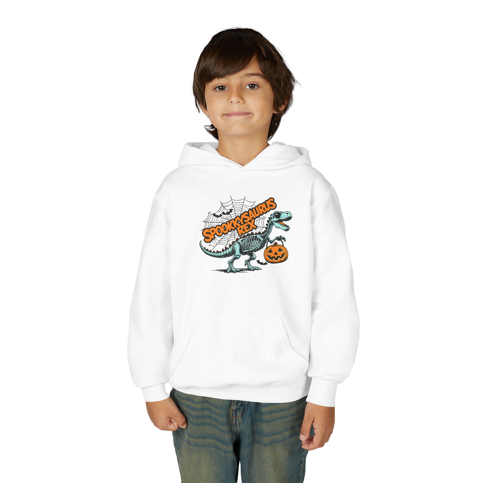 Youth Hoodie - "Spookasaurus Rex" Halloween Dino Pumpkin Sweatshirt