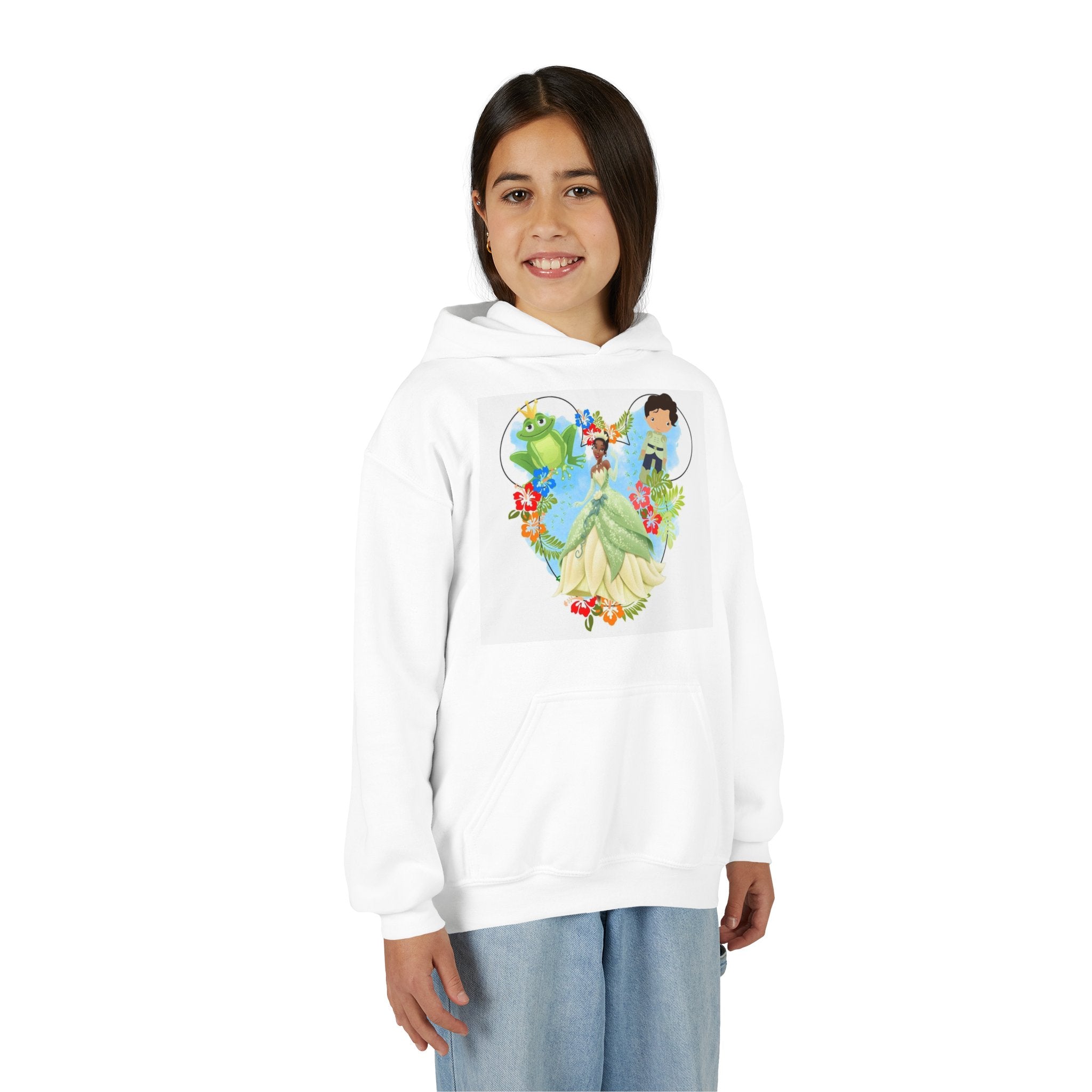 Princess Frog Heart Youth Hoodie — Fairy Tale Princess Hooded Sweatshirt for Kids