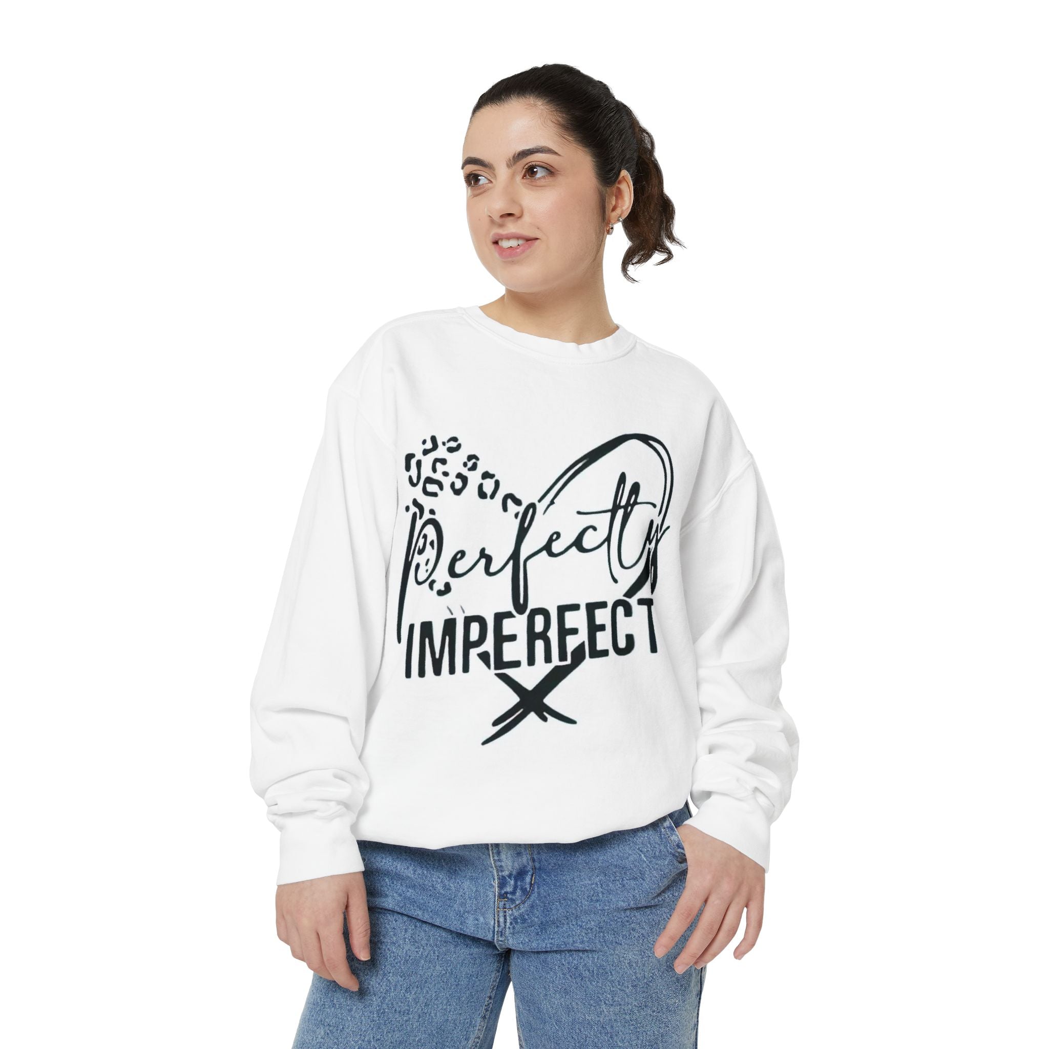 Perfectly Imperfect Sweatshirt — Inspirational Leopard Heart Graphic