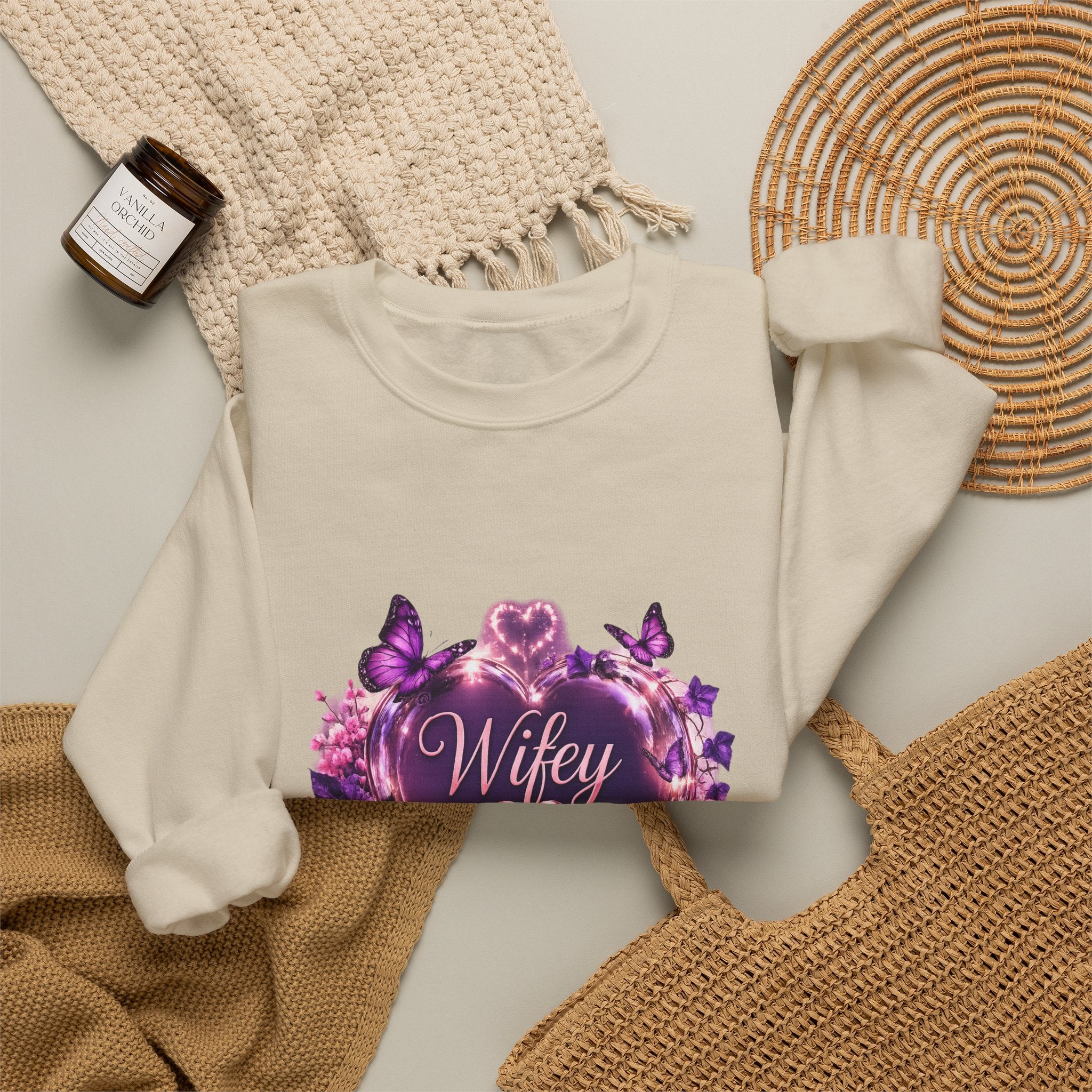 Wifey Floral Heart Crewneck Sweatshirt — Purple Rose Valentine Pullover