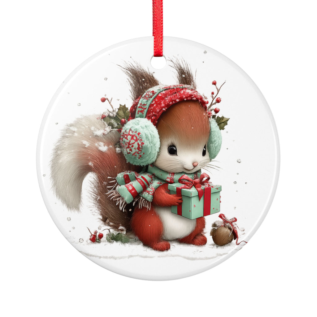 Cute Squirrel Christmas Ornament — Ceramic Holiday Tree Decoration with Gift