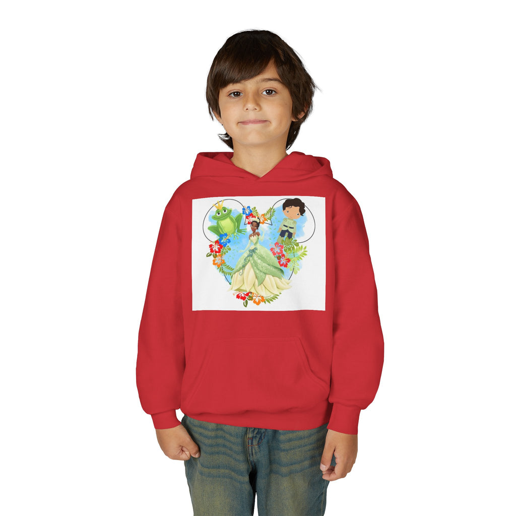Princess Frog Heart Youth Hoodie — Fairy Tale Princess Hooded Sweatshirt for Kids