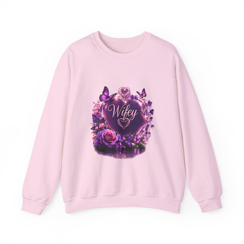 Wifey Floral Heart Crewneck Sweatshirt — Purple Rose Valentine Pullover
