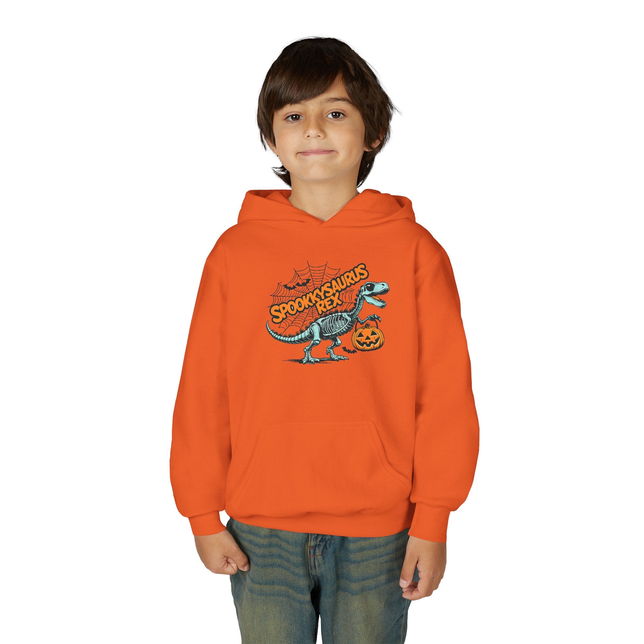 Youth Hoodie - "Spookasaurus Rex" Halloween Dino Pumpkin Sweatshirt