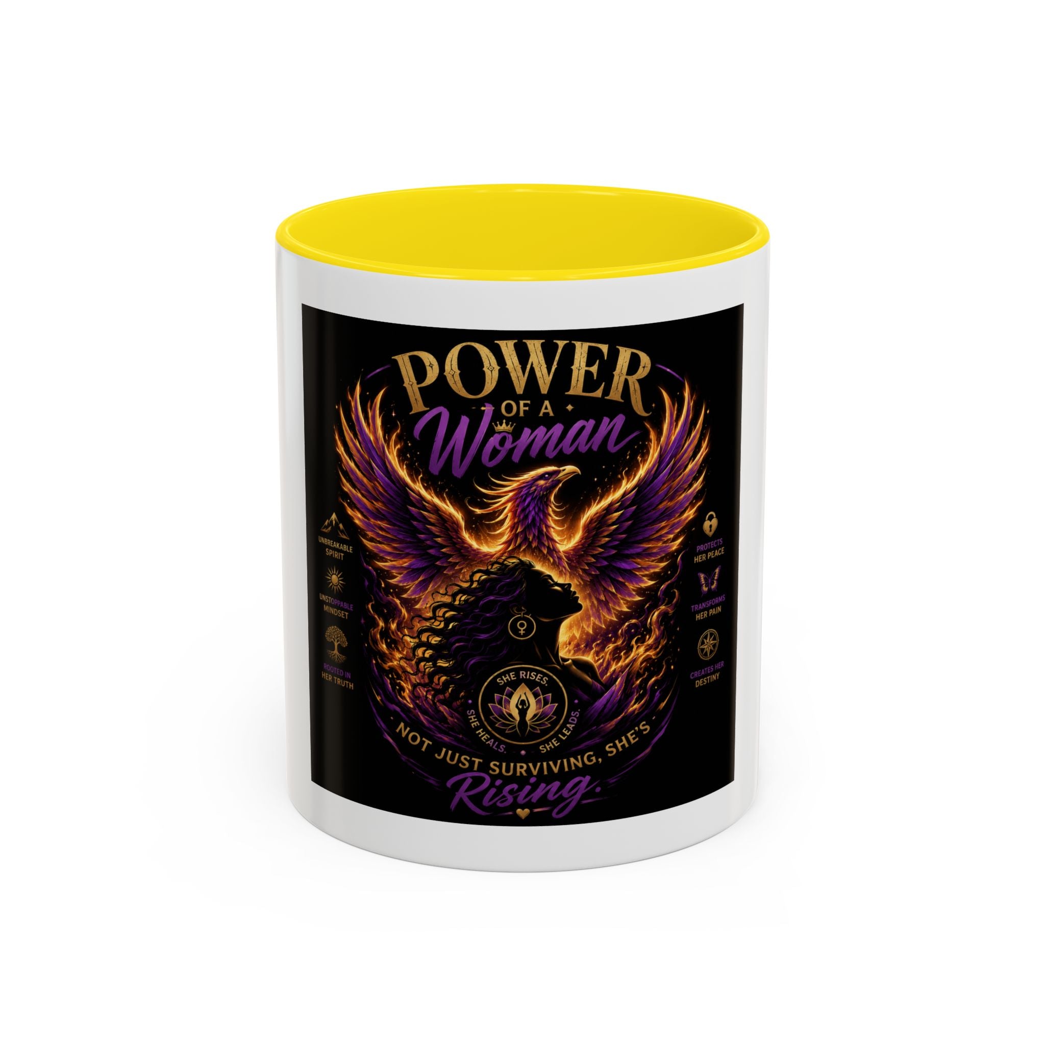 Power of a Woman Coffee Mug — Inspirational Phoenix Design (11/15 oz)