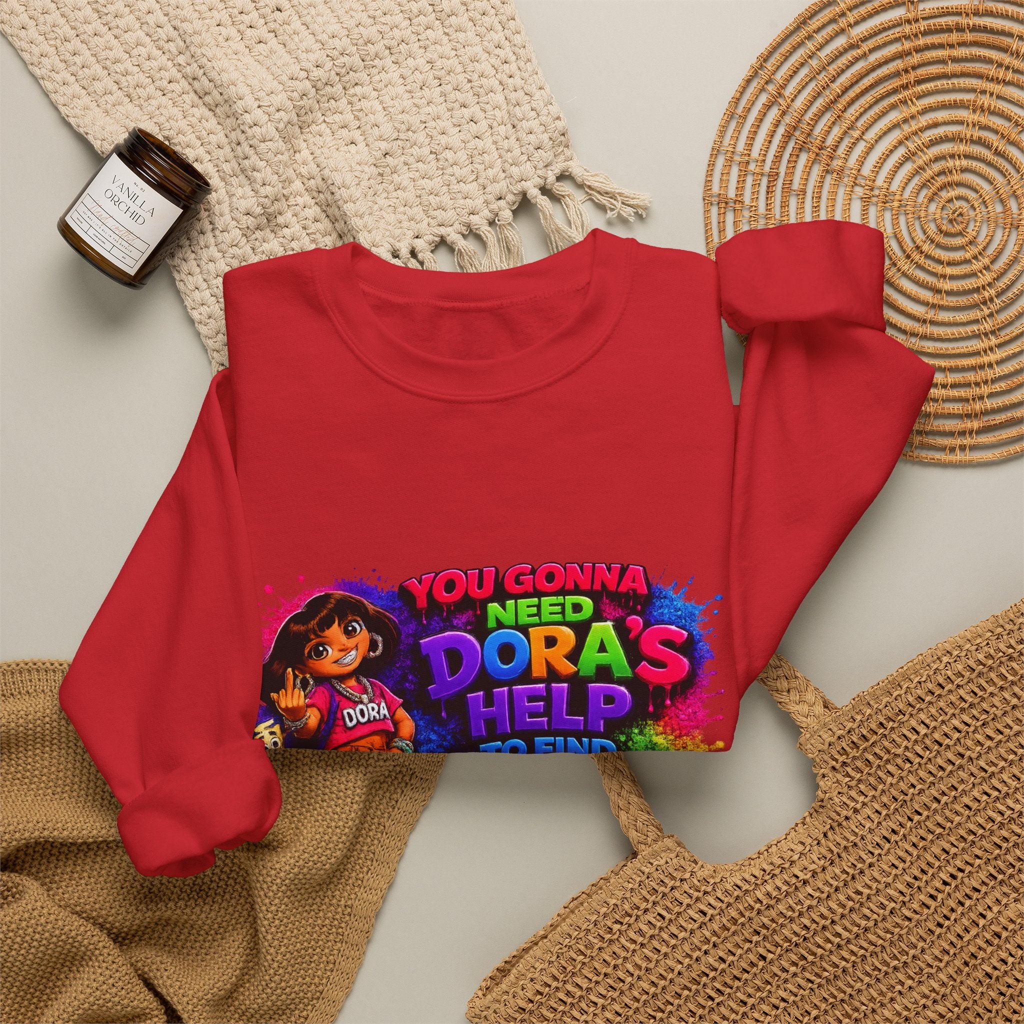 Graphic Sweatshirt — "You Gonna Need Dora's Help" Bold Streetwear Crewneck