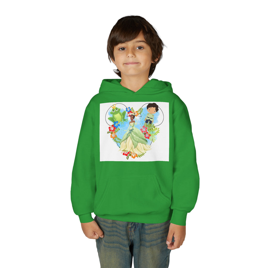 Princess Frog Heart Youth Hoodie — Fairy Tale Princess Hooded Sweatshirt for Kids